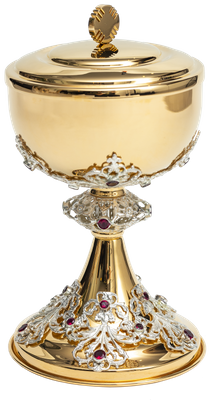 Ciboire de messe orné de rubis